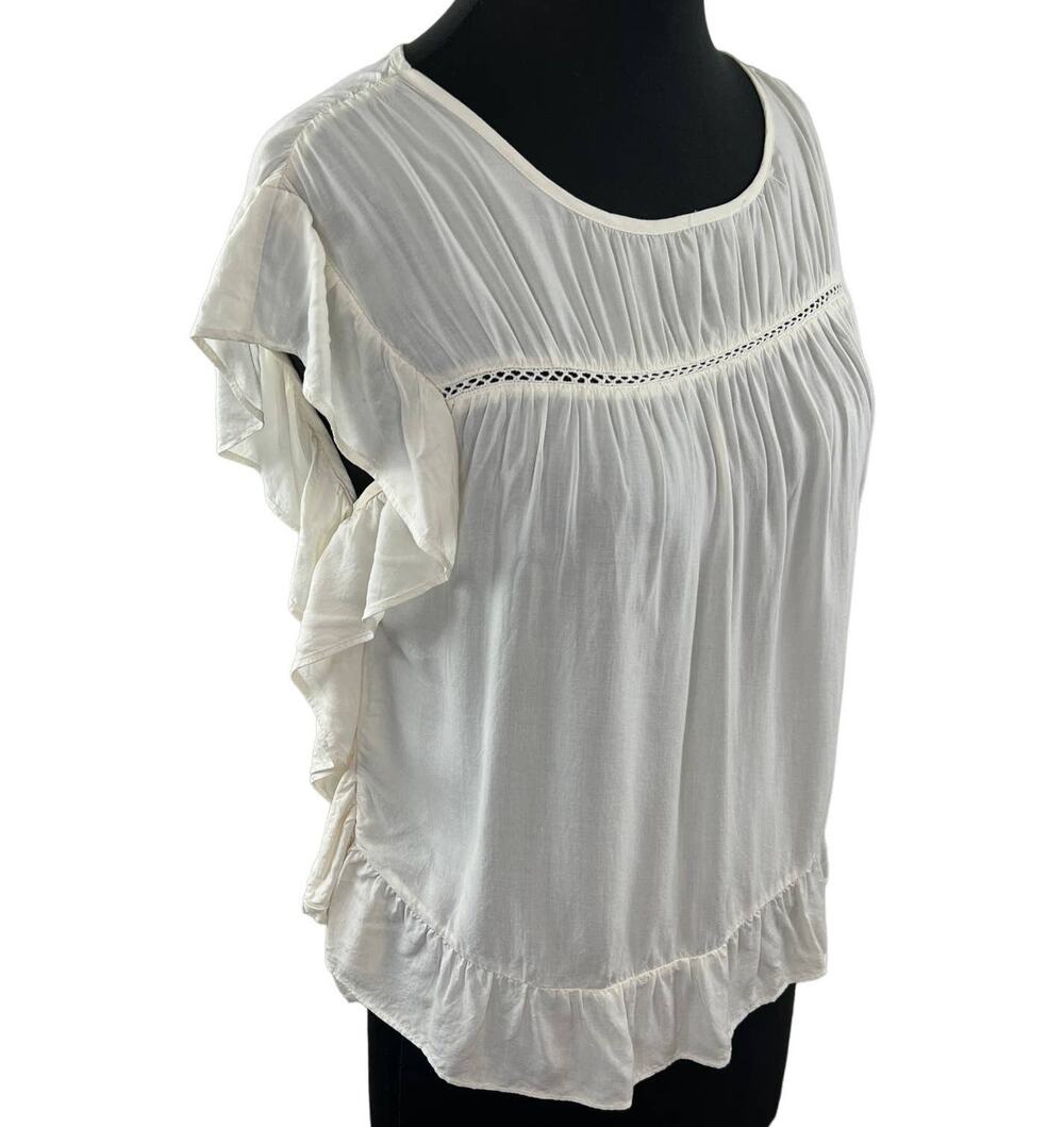 Velvet by Graham & Spencer Cream Ivory Ruffle Flutter Sleeve Blouse Top Sheer XS